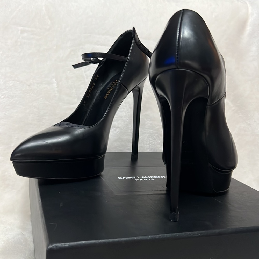Saint Laurent Black Leather Platform Mary Jane Pumps